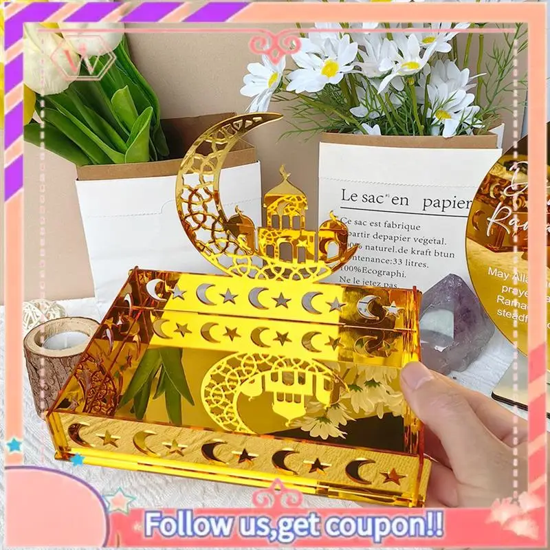 

Upgraded 1 PCS Eid Mubarak Food Tray Ramadan Kareem Dessert Fruit Plate Acrylic Moon Star Castle Islamic Muslim Festival Decor G