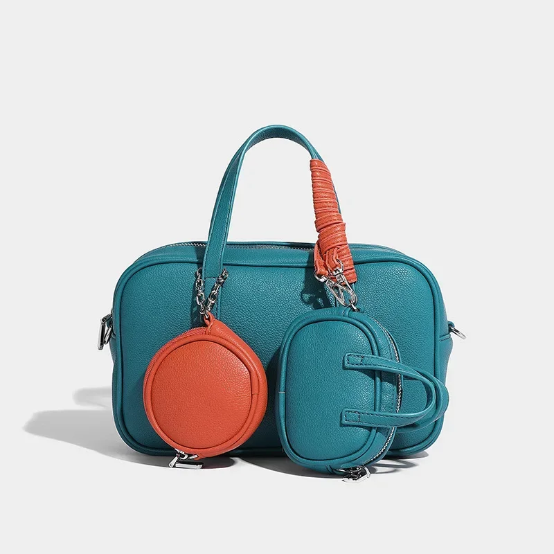 Designer Bowling Bag with Two Matching Wallets Boston Crossbody Shoulder Bags Niche Fashion Color Contrasting Tote Bag Handbag