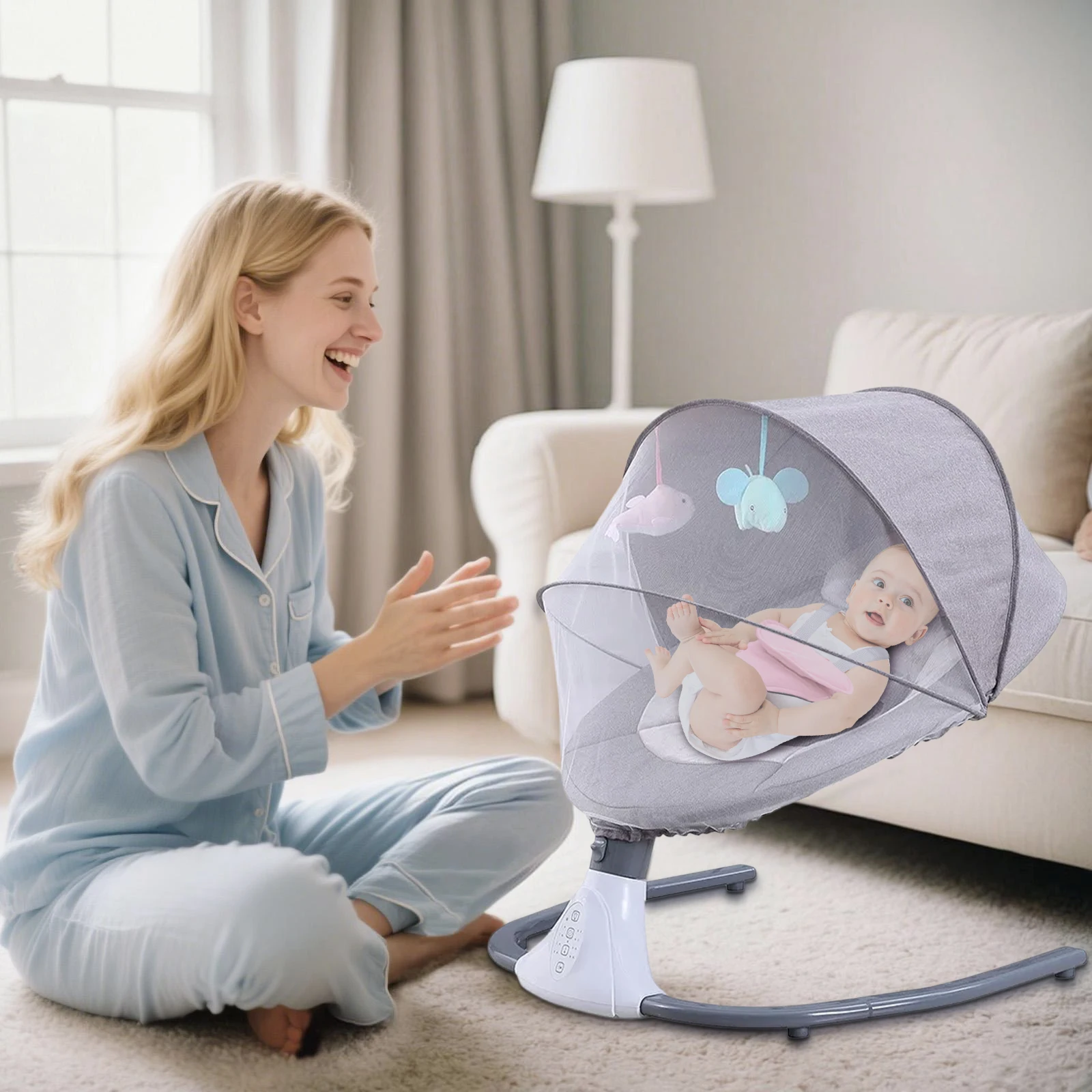 

4-Speed Auto Smart Electric Baby Swing with Remote Control Auto Rocker Music Timer Mosquito Net for 0-18 Months