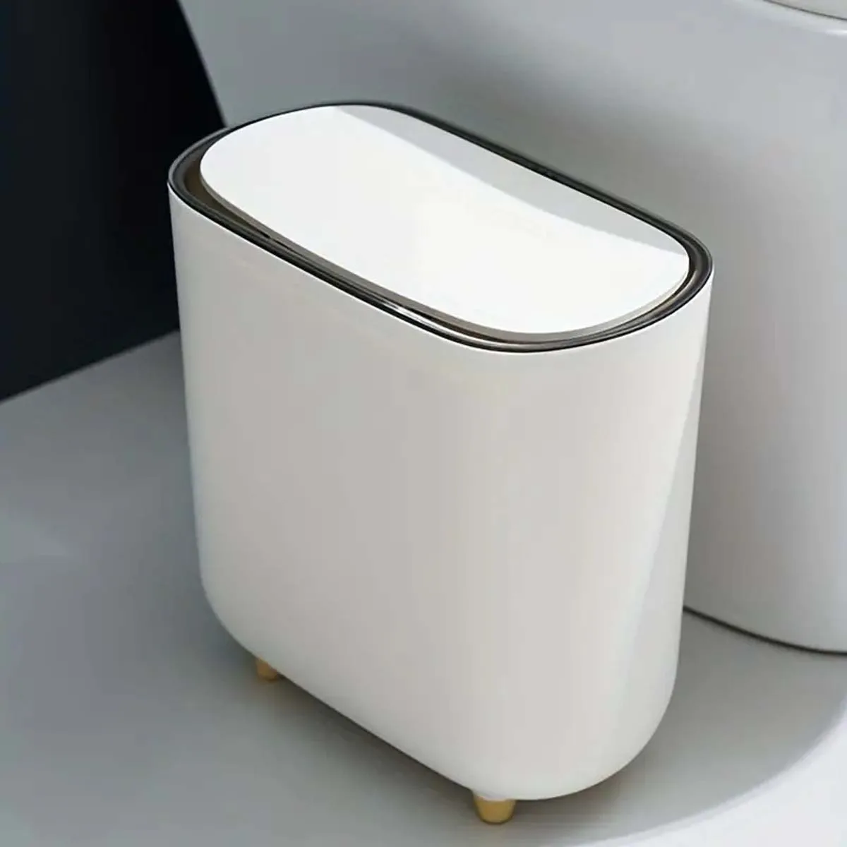 1pc Toilet Trash Can, Slim Plastic Trash Bin With Lid, Gap Garbage Can, Narrow Small Sealed Waste Paper Storage Bucket, Living R