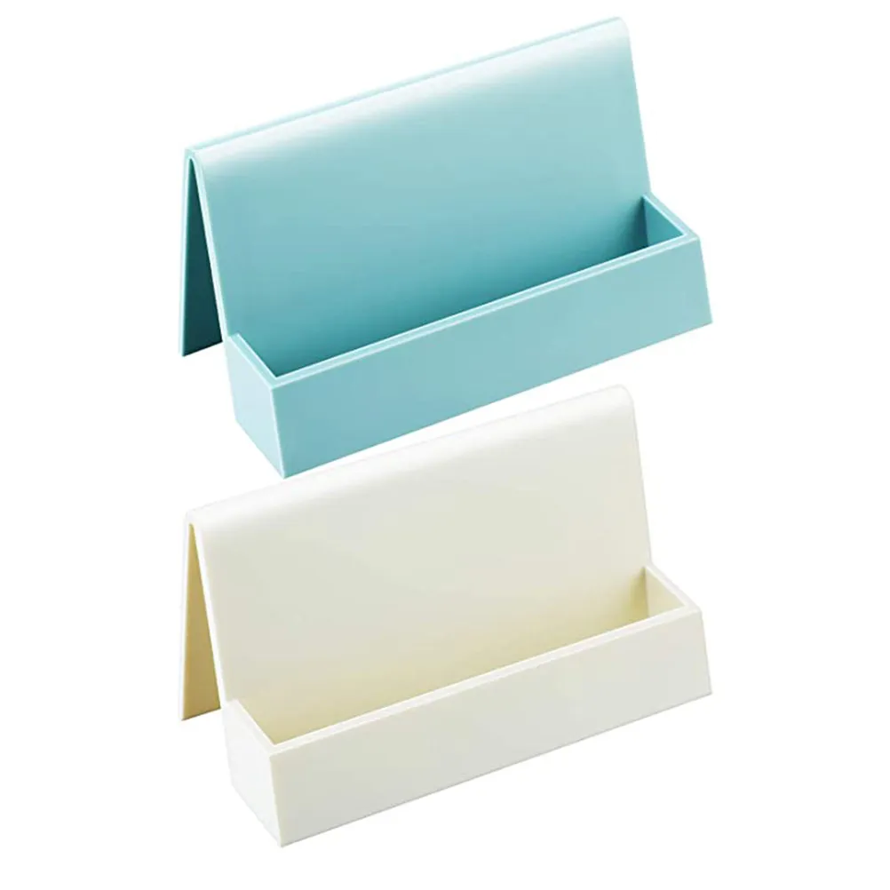 2Pcs Plastic Card Rack Business Cards Holders for Office Desk Simple Elegant Name Card Storage Box Fall-Resistant Design