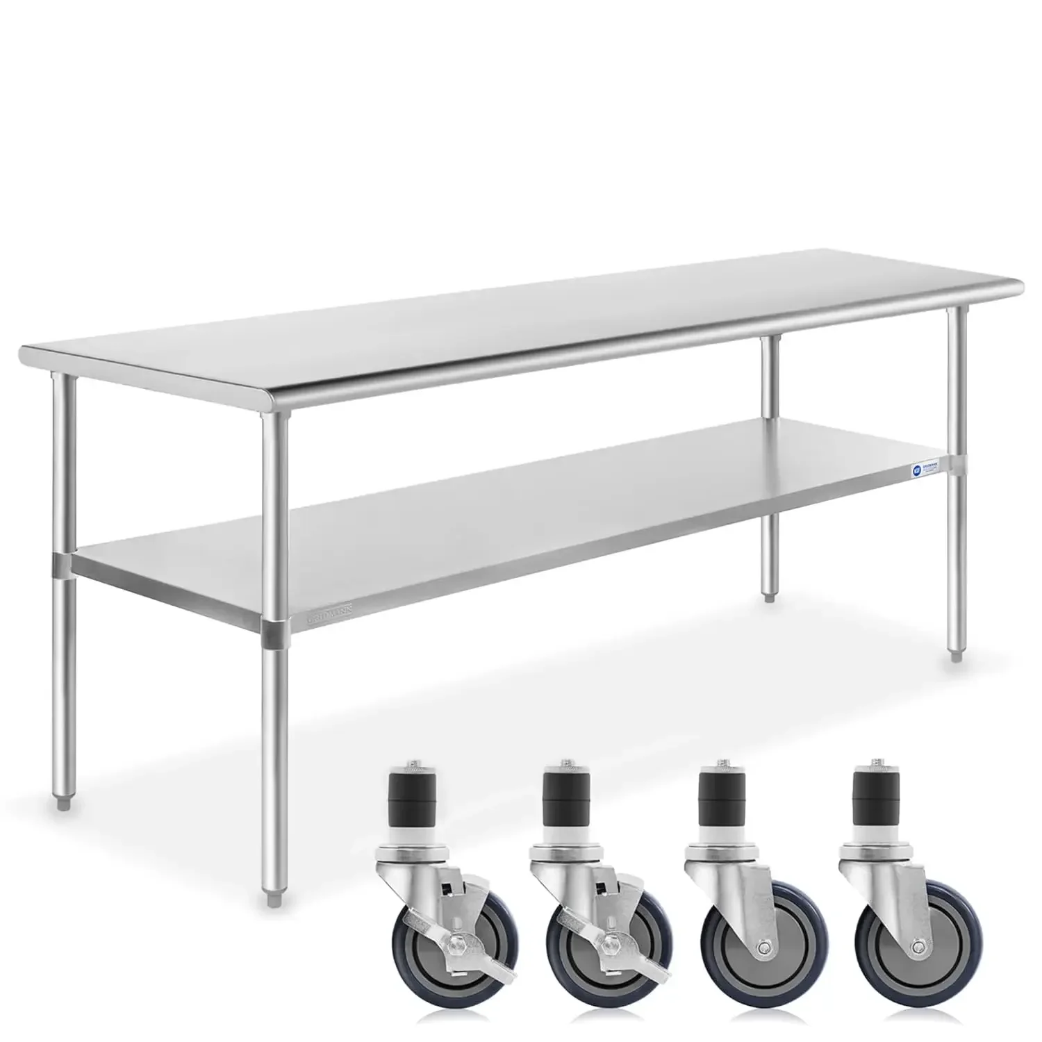 Stainless Steel Work & Prep Table 72 x 30 Inches with Caster Wheels and Under Shelf for Restaurant, Home, Hotel