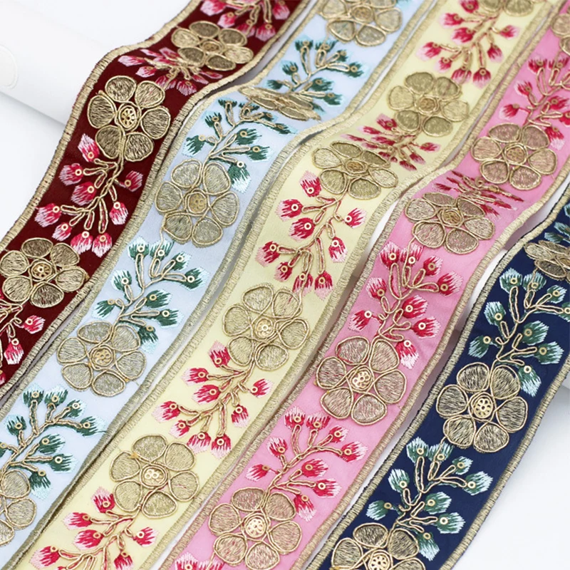 10Yards 45mm Vintage Ethnic Embroidery Ribbon Floral Lace Trim Webbibg Curtain Clothing Headwear Accessories For DIY Sewing