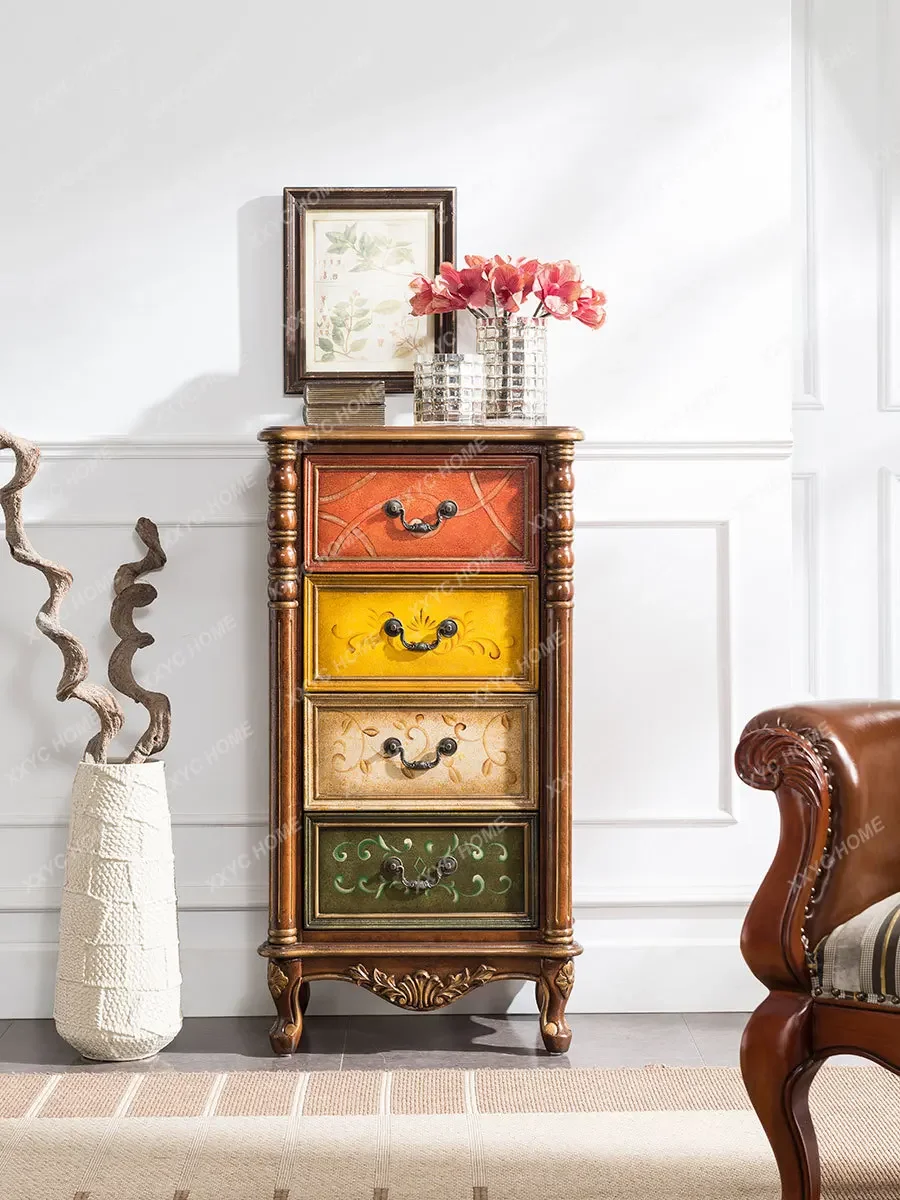 

Комод из цельного дерева, окрашенный шкафчик, украшение для прихожей, боковой шкаф, комбинация шкафа для хранения в спальне