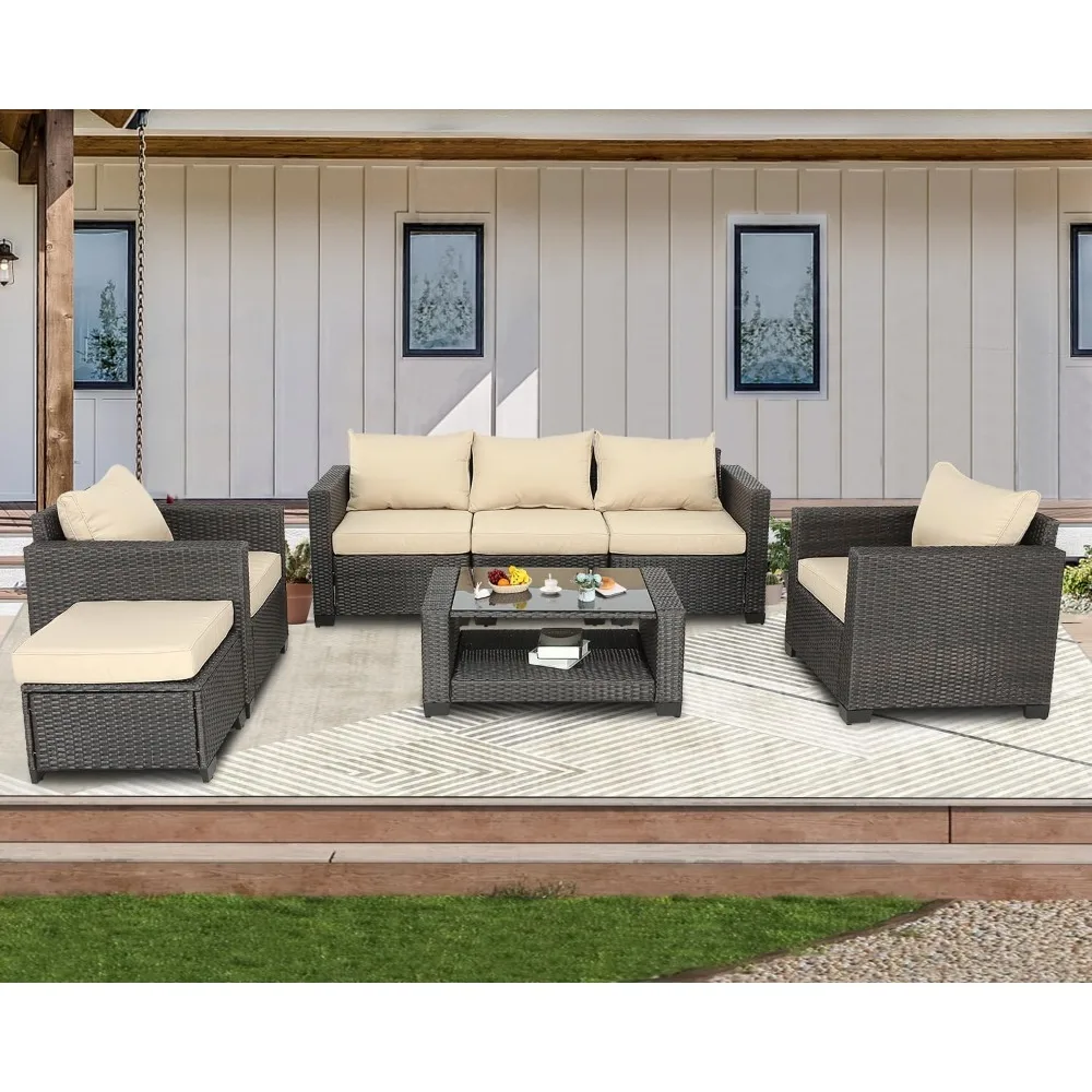 

7 Pieces Patio Furniture Sets Outdoor Rattan Wicker Conversation Sofa Garden Sectional Sets With Washable Garden Furniture Sets