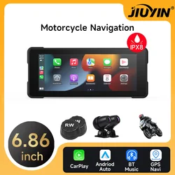 Navegador GPS DVR para motocicleta, cámara de salpicadero 2K inalámbrica, Carplay, Android, IPX8, impermeable, frontal y trasero, 6,86 pulgadas