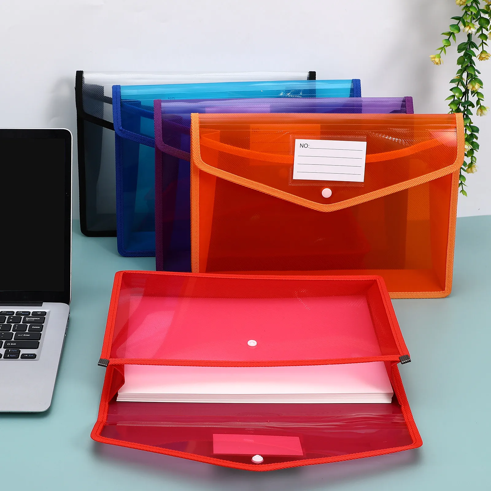 

5Pcs Clear Plastic Folders with Label Pockets Button Closure Document Storage A4 Size Clear Bags Important Document Organizer