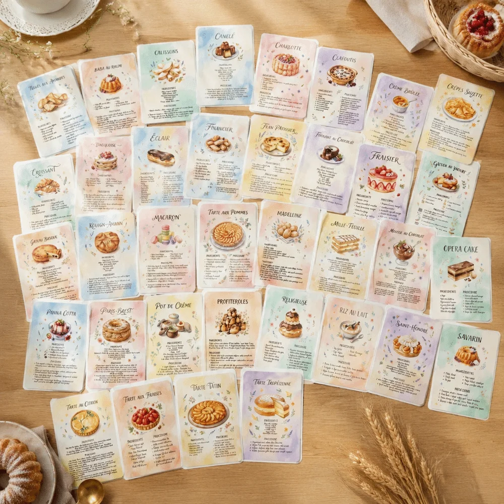 

Vintage Dessert Baking Recipe Cards Retro Ingredient Lists Sweet Dessert Recipe Postcards Pocket-Sized Step Instructions