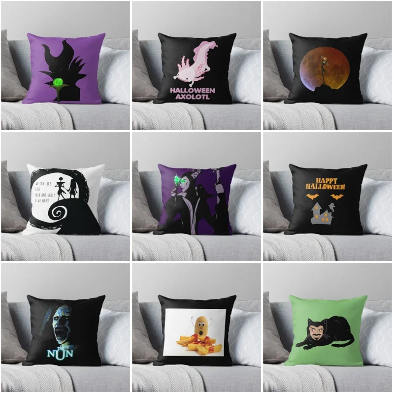 Skeleton fear  Decorative Home pillow case Cushion covers black Modern Living Room sofa House bed halloween pumpkin 45*45 fall