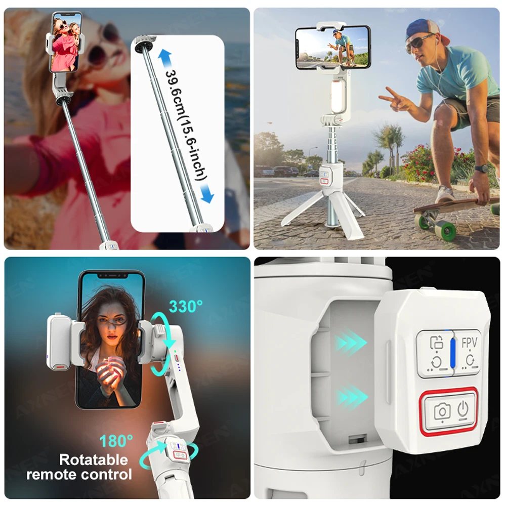 AXNEN-Palo de Selfie estabilizador de cardán HQ2, trípode con barra de extensión de luz de relleno, Bluetooth inalámbrico para teléfono inteligente Android y IPhone