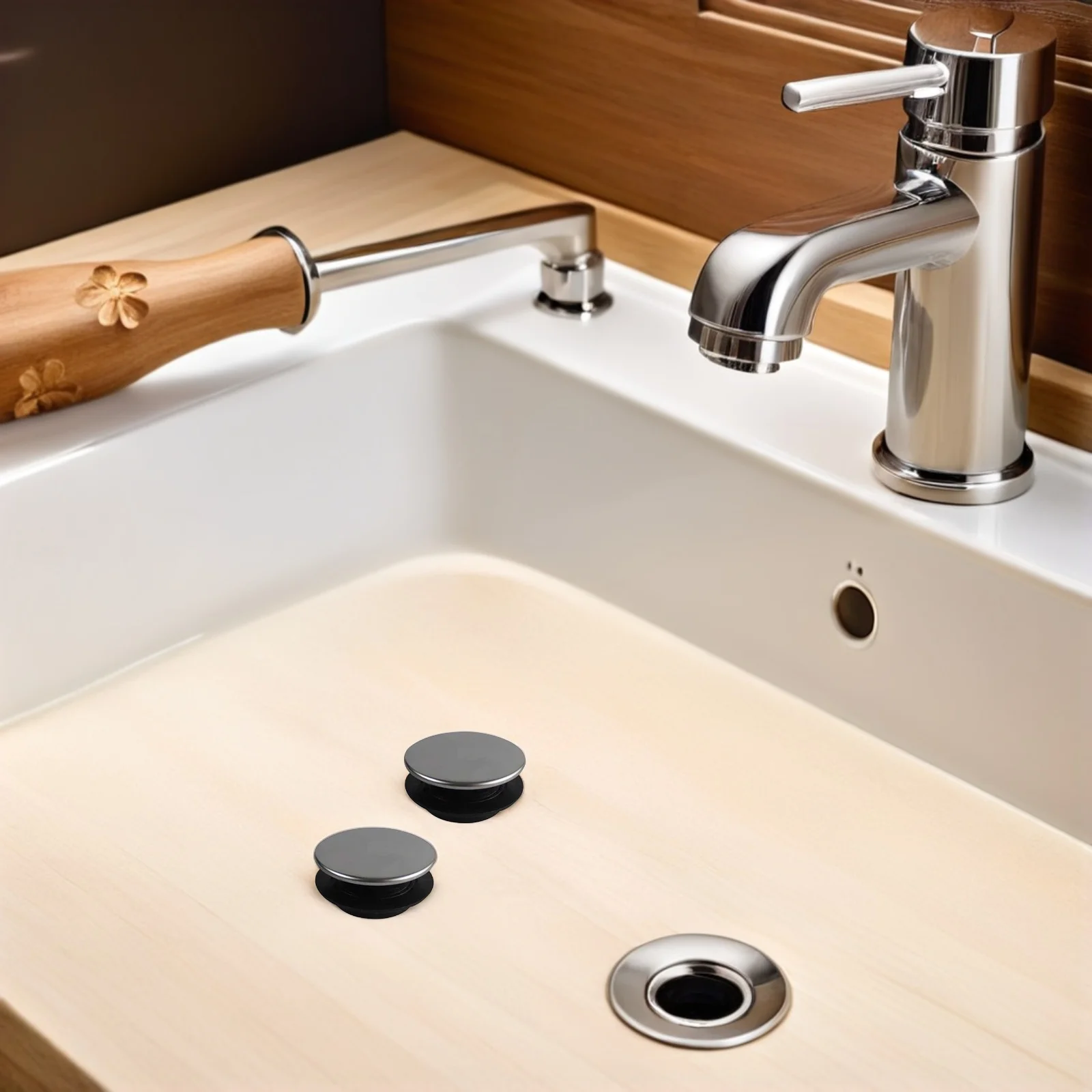 2 Stück Edelstahl-Wasserhahn-Lochabdeckung, langlebiger Küchenspüle-Lochschutz für 31–40 mm Küchenspüle-Zubehör
