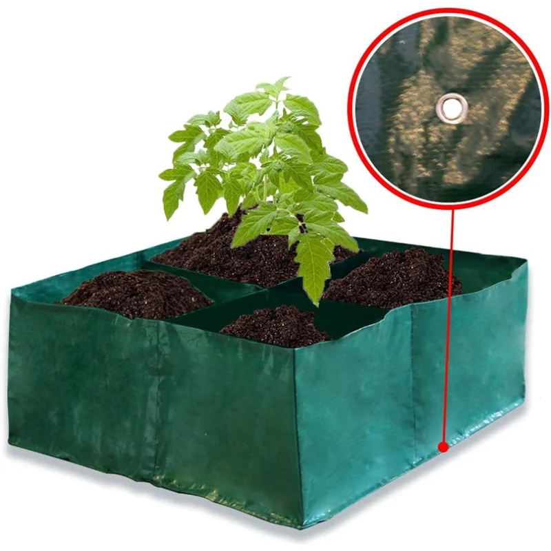 Garden Bed Garden Planting Bed Bag with 4/6 Partition Grids Square PE Flowerpot with Drain Holes Planting Container Planting Bag