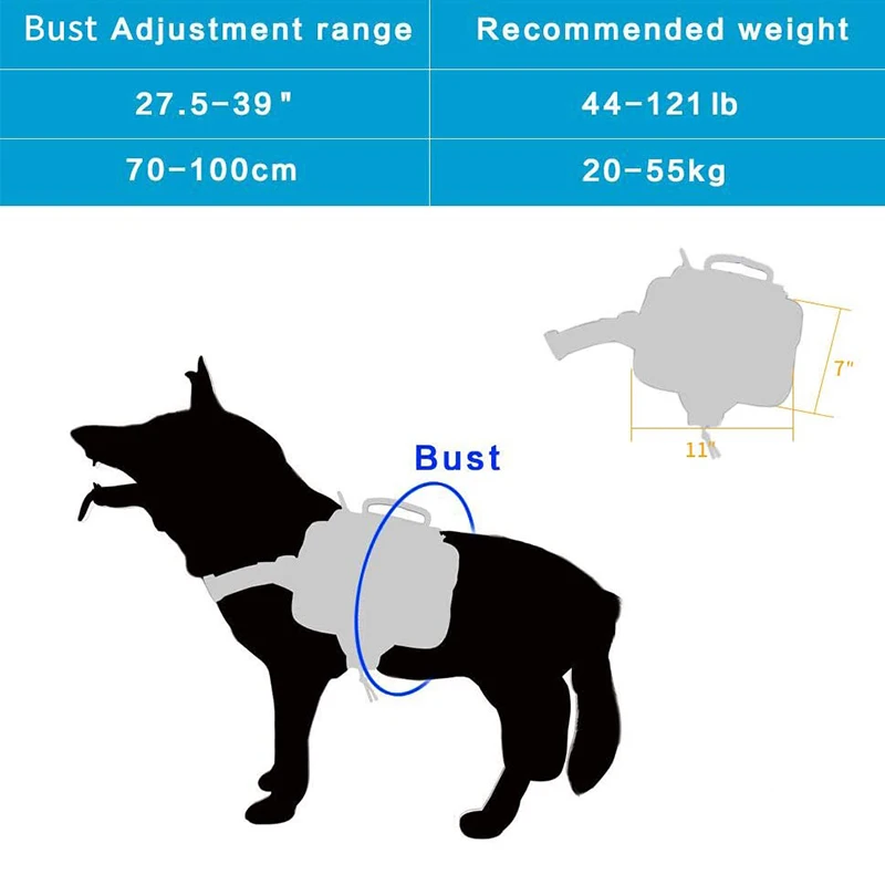 Saddle Bag Backpack Dog Harness Military Tactical Pet Metal Buckle Durable Vest Leash for Medium Large Dog Travel Camping Hiking