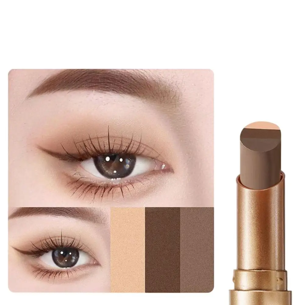 3-Farben-Lidschattenstift mit schimmerndem Farbverlaufspigment, glatt, langlebig, wasserfest, faules Make-up, anfängerfreundlich, einfache Verwendung