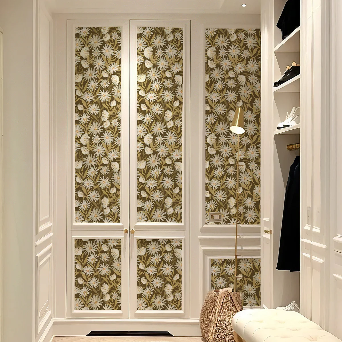 

White Blossom Yellow Leaf Self Adhesive Wallpaper Floral Peel Stick Wall Sticker Autumn Removable Wall Decor for Home Office