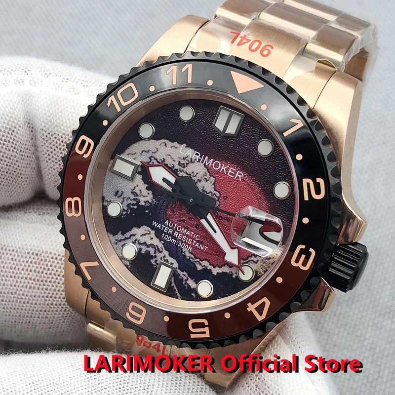 

LARIMOKER 2022 New 40mm Luxury Automatic Men NH35A Watch NH35 Case Wave Pattern Green Luminous Dial Sapphire Glass Oyster Strap