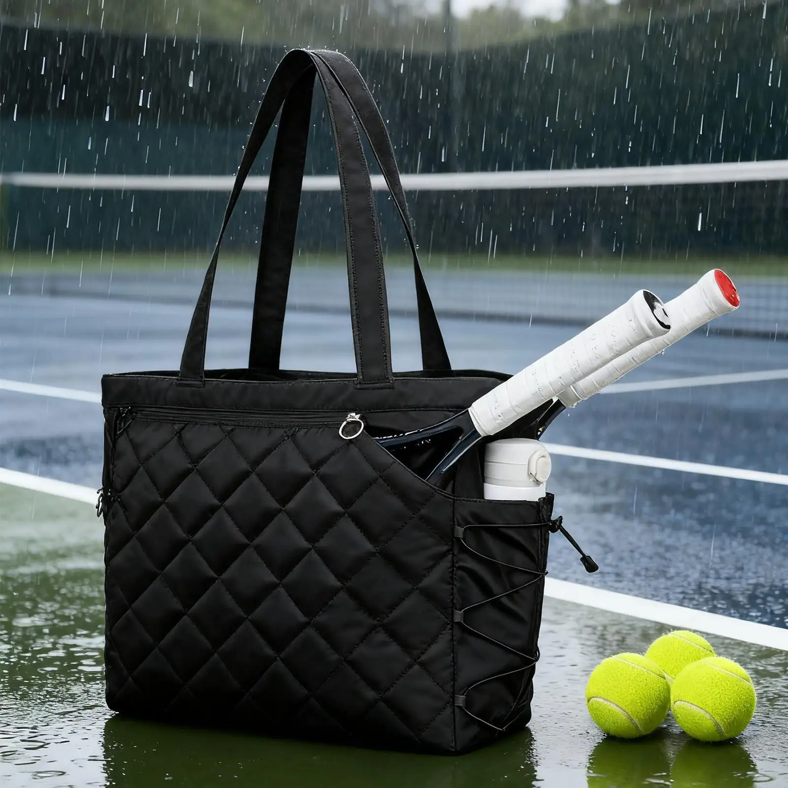 

Large Tennis Tote Bag Holds 2 Rackets Shoe Compartment Wet Pocket Design, Racquet Water Bottle Key Storage Travel Fitness