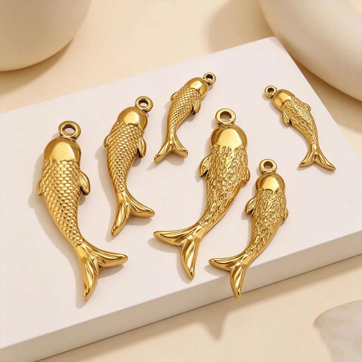 3pcs Stainless Steel 3D Fish Charms 18K PVD Gold Waterproof Pendant Connectors for Necklace Keychain DIY Jewelry Making Supplies - view 2