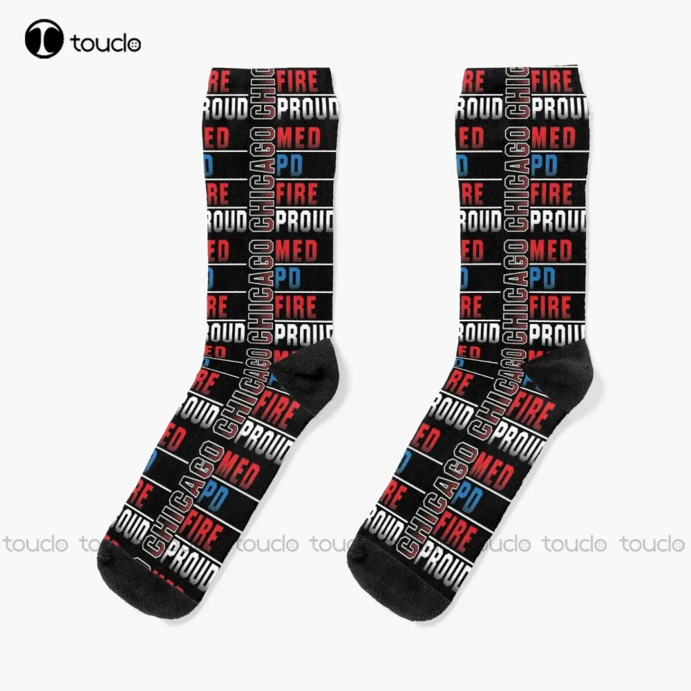 

Chicago Med Chicago Pd Chicago Fire Chicago Proud Shirt Socks Men'S Athletic Socks 360° Digital Print Street Skateboard Socks