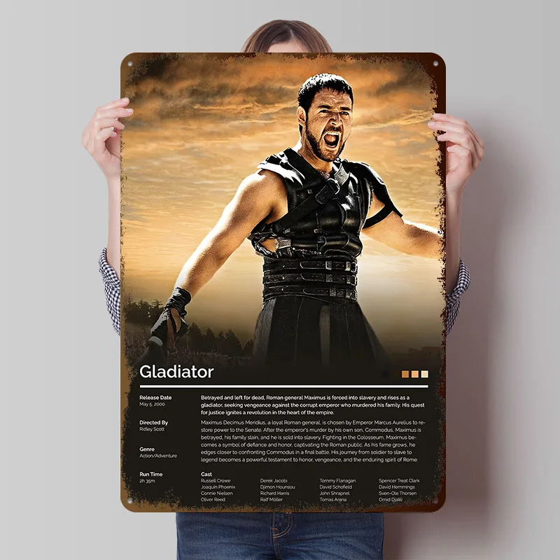 Gladiator Movie Printed Poster Customized Retro Wall Art Vintage Metal Tin Signs for Home Decoration Bedroom Office Decor Items