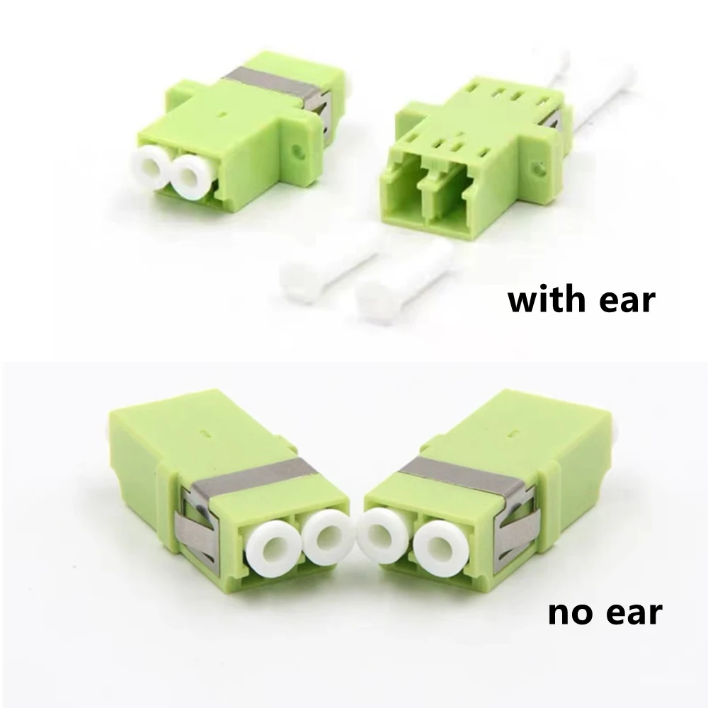 

fiber adapter LC om5 100pcs lemon green duplex flangeless ear less optical flange coupler adapter with metal clamp