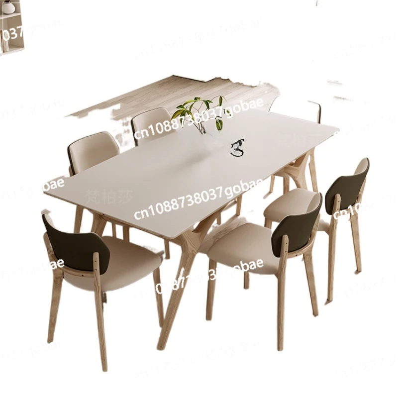 YY Log Cream Style Stone Plate Dining Table Matte Milk White Noodles Household Minimalist Nordic