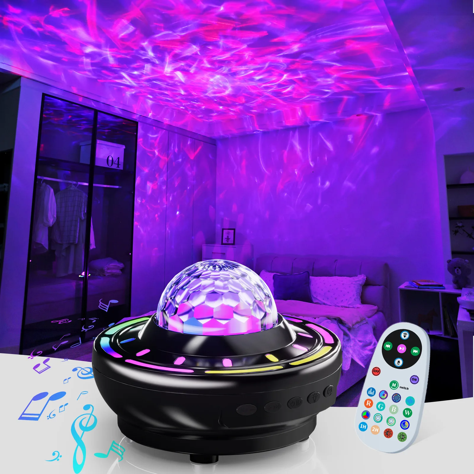 

Music Bluetooth Speaker Aurora Projection Night Light, USB Rechargeable Dynamic Starry Lamp for Bedroom Party Indoor