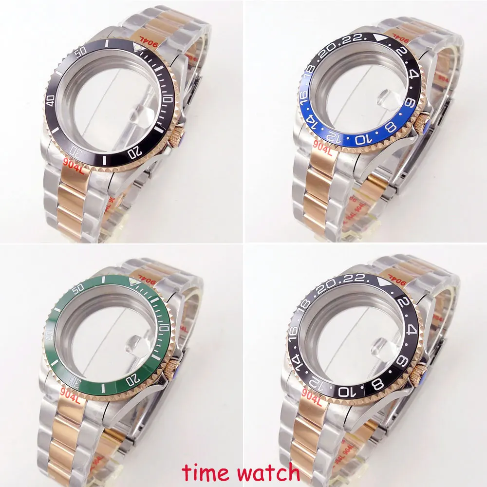 

38mm/40mm Rose Gold Watch Case Fits NH35A NH36A ETA 2824 PT5000 ST 2130 Sapphire Glass 316L/solid Bracelet Ceramic Bezel