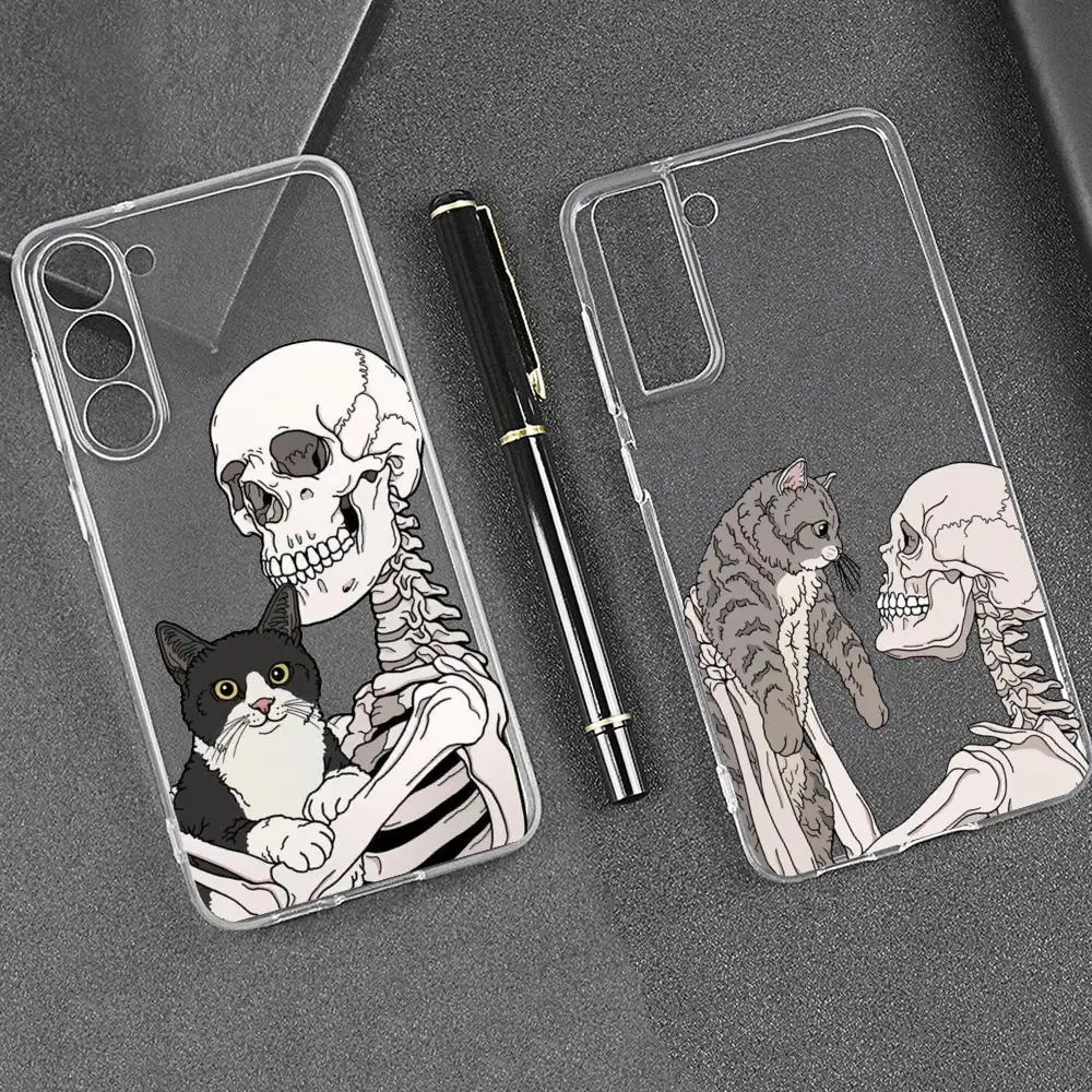 

Design stylish skull and cat dog Phone Case For Samsung Galaxy S24 23 21 S20 FE Ultra S10 S9 Plus s24 22Plus Transparent Covers