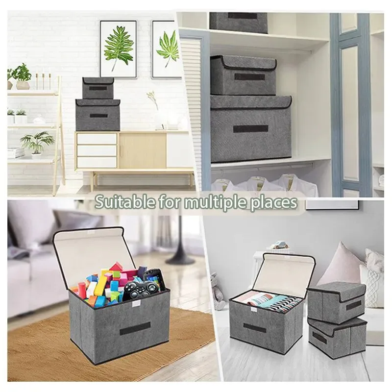 Foldable Gray Non-Woven Storage Box with Handle Home Organizer for Clothing Underwear Socks Toys Cosmetics Closet view 4
