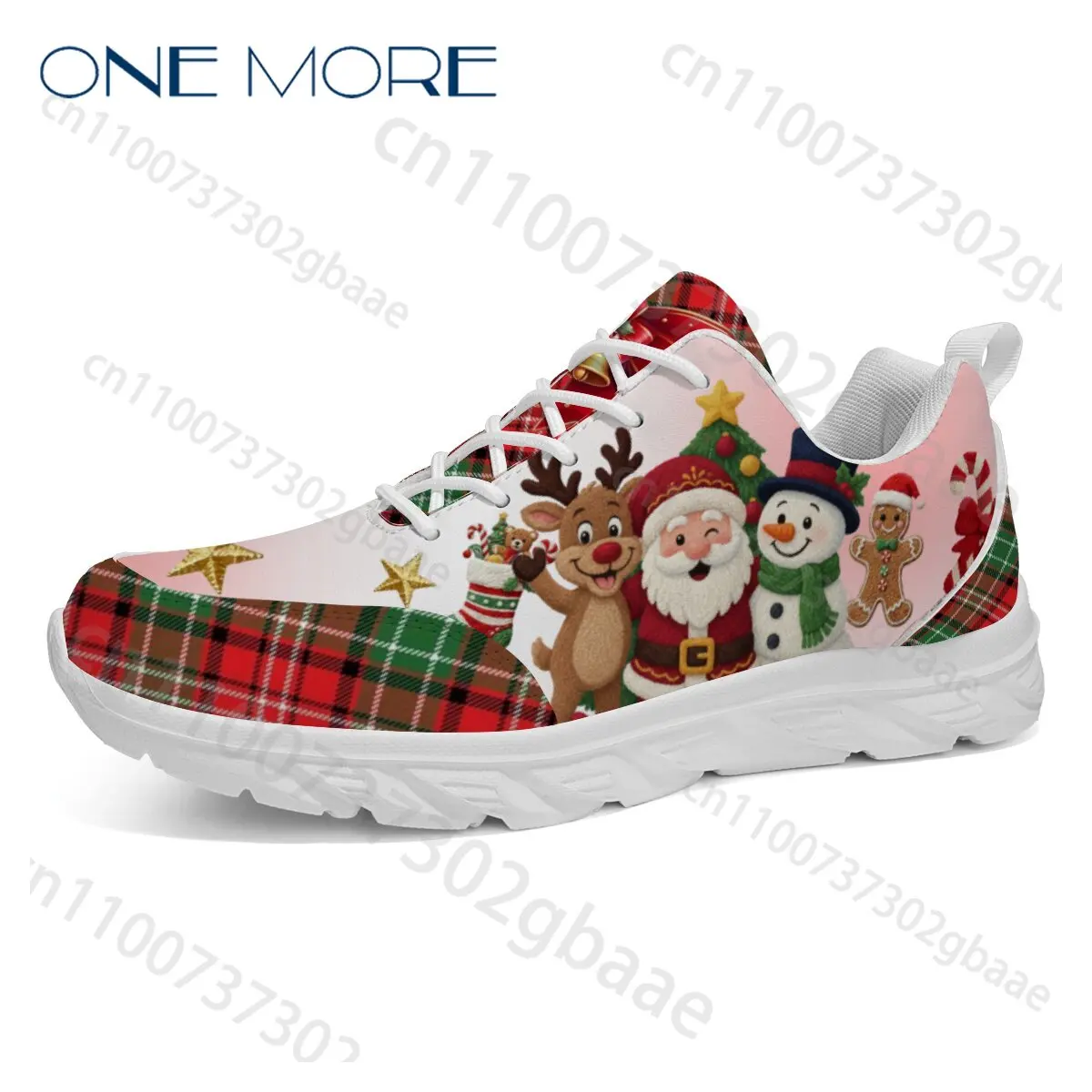 Christmas Cartoon Figure Plaid Print Women Sneakers Boys Girls Popular Simple Unique Design Board Shoes Holiday Gift
