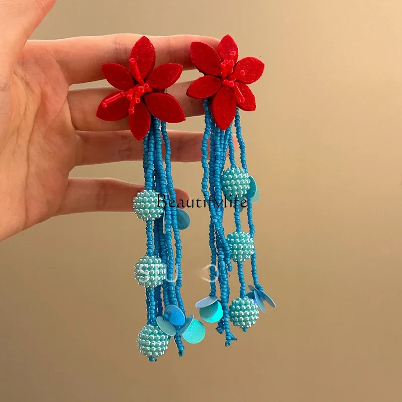 

Retro Beaded Fringed Ethnic Style Earrings