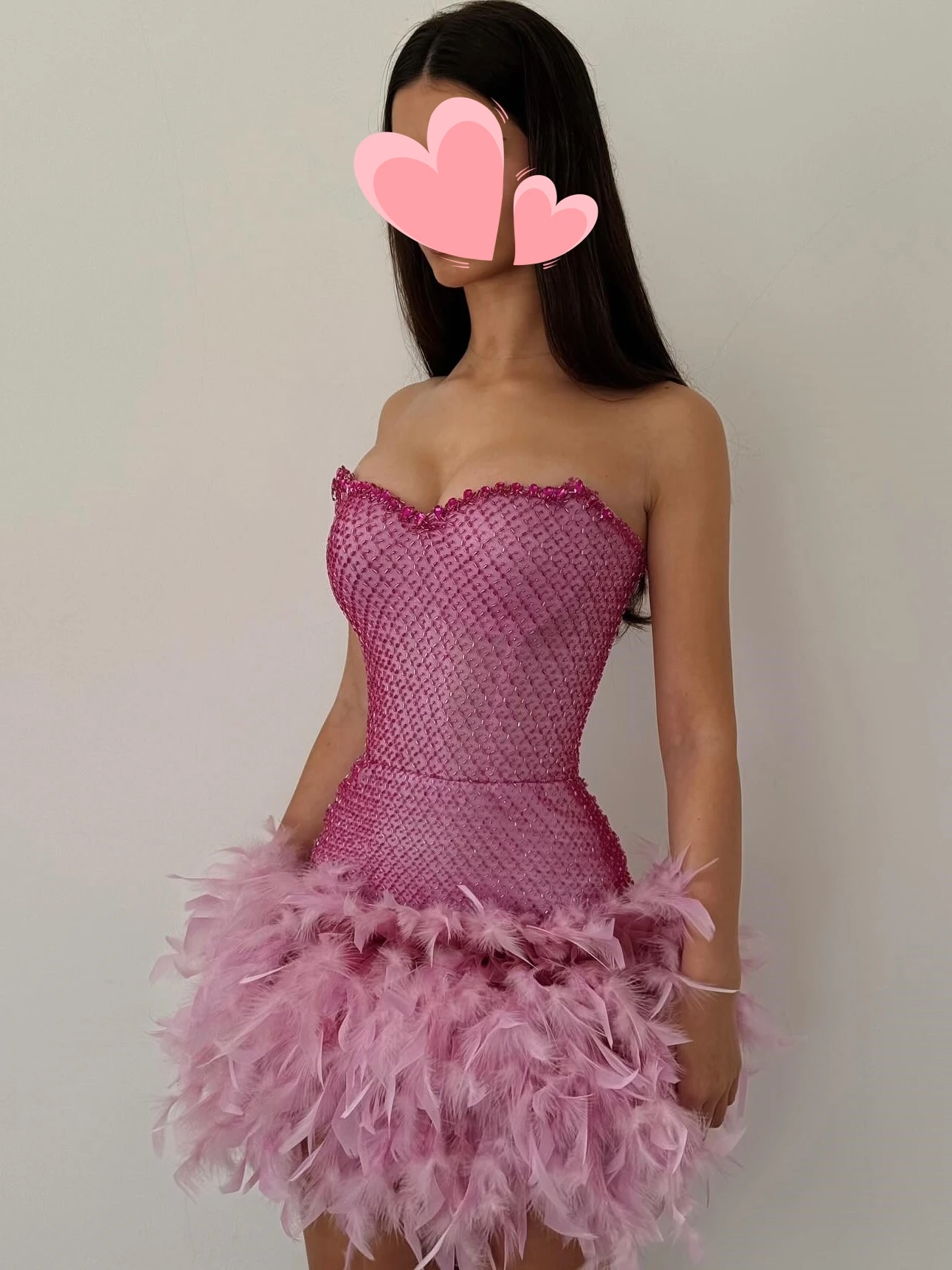 Oisslec Abendkleid, elegant, Vintage, süße rosa Federn, Perlen, sexy, maßgeschneidert, für formelle Anlässe, Abendkleid, Party-Kleider