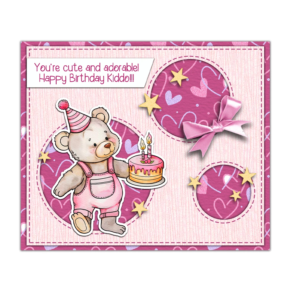 Mangocraft Happy Birthday Cake And Bears Cutting Dies Clear Stamp DIY Scrapbooking Metal Dies Silicone Stamp Cards Albums Decor