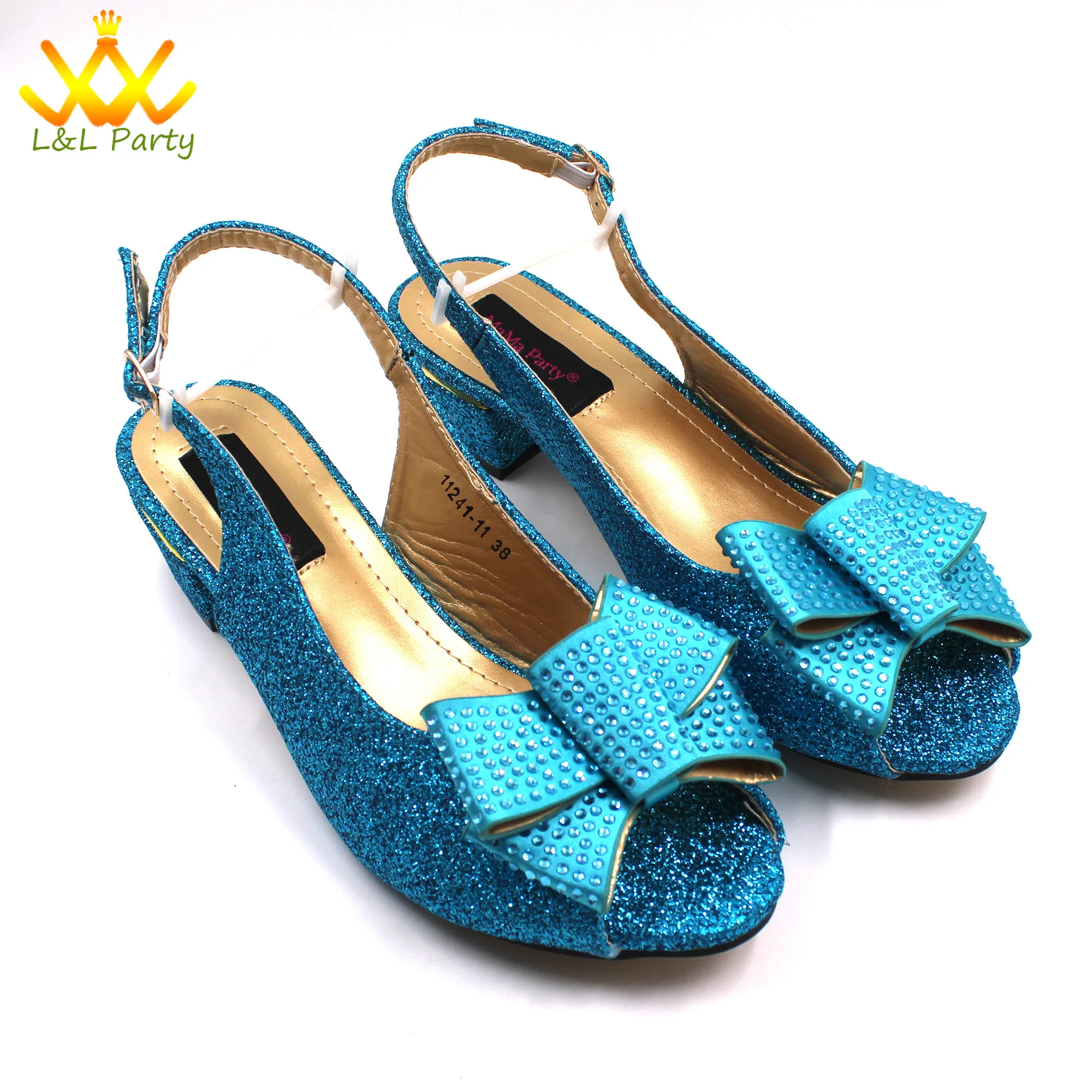 2024 New Design Specials Italian Women Shoes Matching Bag Set in Sky Blue Color Comfortable Heels with Appliques for Wedding