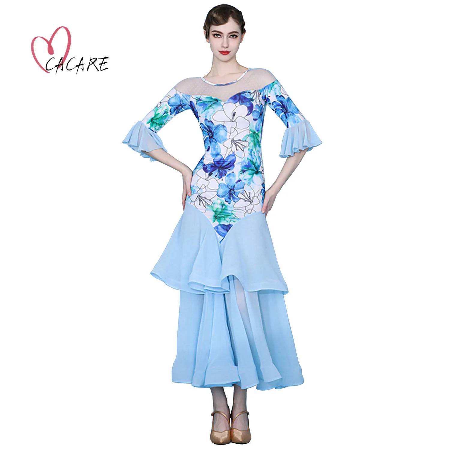 

Long Dresses Evening New in Dresses with Sleeves Dance Wear Ballroom Waltz Dress Girl Stage Costume Ball Gowns Samba 2967