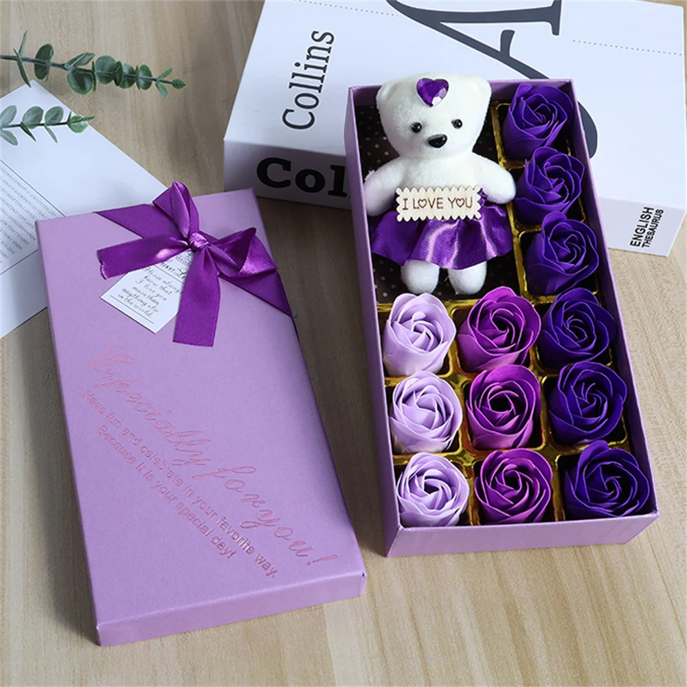 12PCS Scented Soap Flower Gift Rose Box Bouquet Cute Beer Artificial Flowers Festival Gift Wedding Valentine's Day Decoration