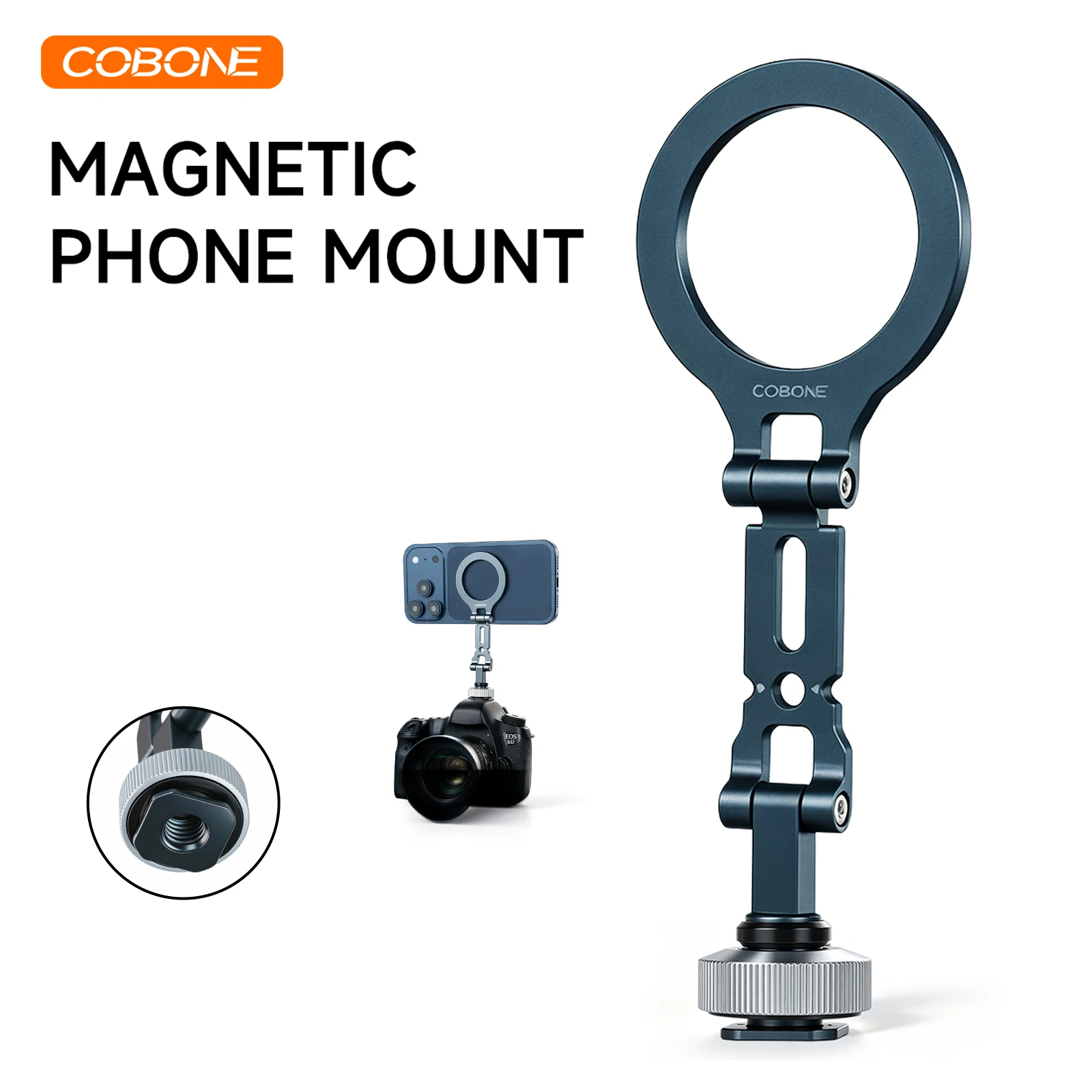COBONE QPQ-T1 Dual-Sided Magnetic Phone Mount, Camera Phone & Light Holder, Tripod Mount, 1/4