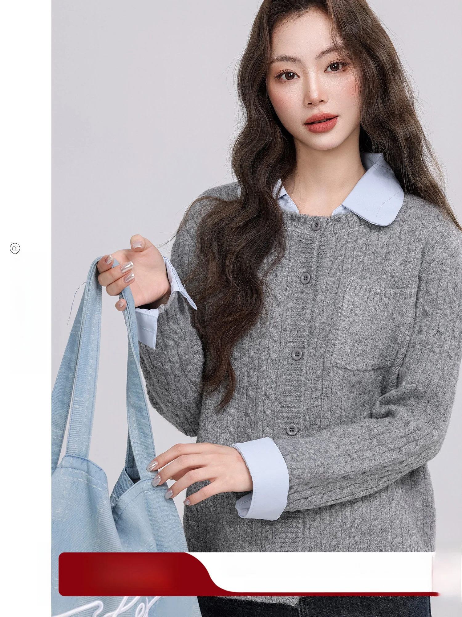 

Retro Collar Splice Twist Sweater Cardigan Women's Winter Faion Korean Sle Soft Polyester Long Sve Regular Fit