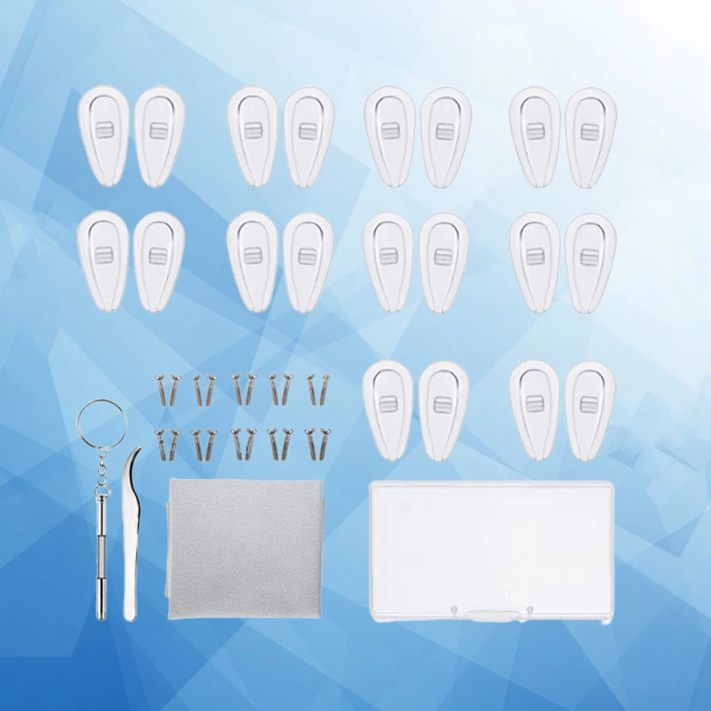 

Glasses Repair Kit Eyewear Nose Pads Multifunctional Screwdriver Tool Set Silicone Durable Practical Long Term Use Storage Box