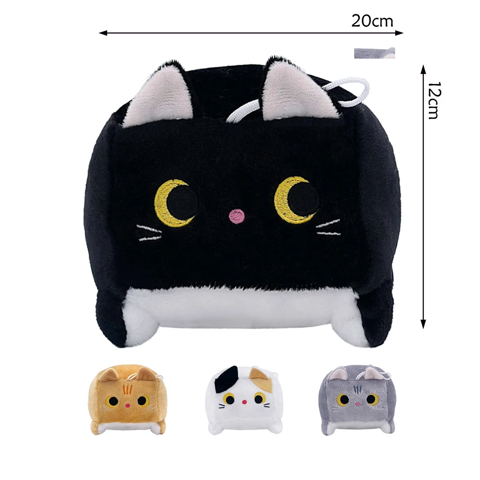 20cm Kawaii Cat Doll Plush Toy Standing Fuzzy Cube Cats Plushies Black Grey Colorful Orange Little Peluche Animal Birthday Gif