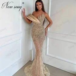 Champagne Mermaid Evening Dresses Elegant Beading Off Shoulder Wedding Prom Dress Dubai Couture Cocktail Party Dress Robes 2024