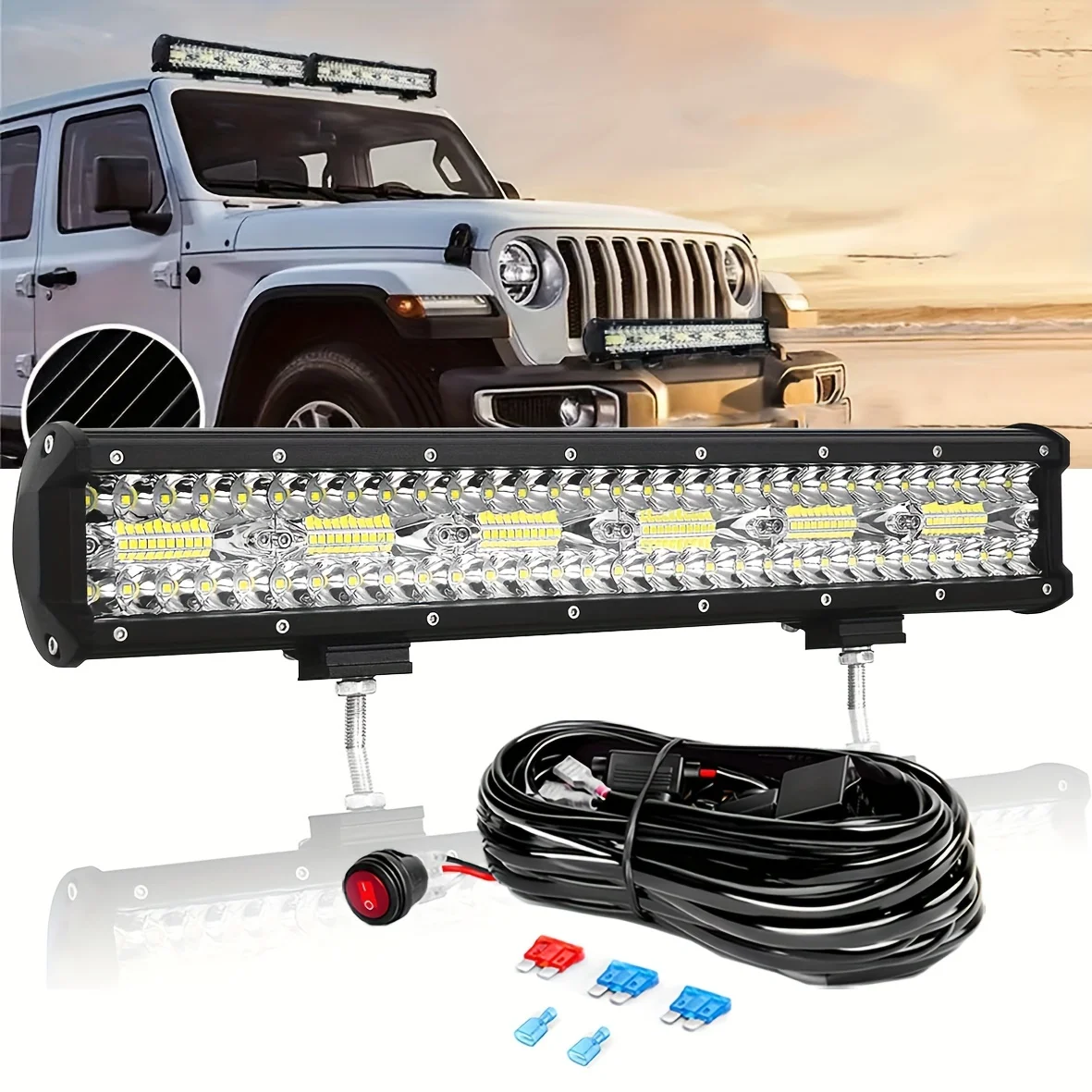 

17-дюймовая светодиодная световая панель с комбинированным лучом (точечный и рассеянный) для внедорожников, рабочая светодиодная фара с комплектом проводки для Jeep, внедорожников 4x4, ATV, UTV