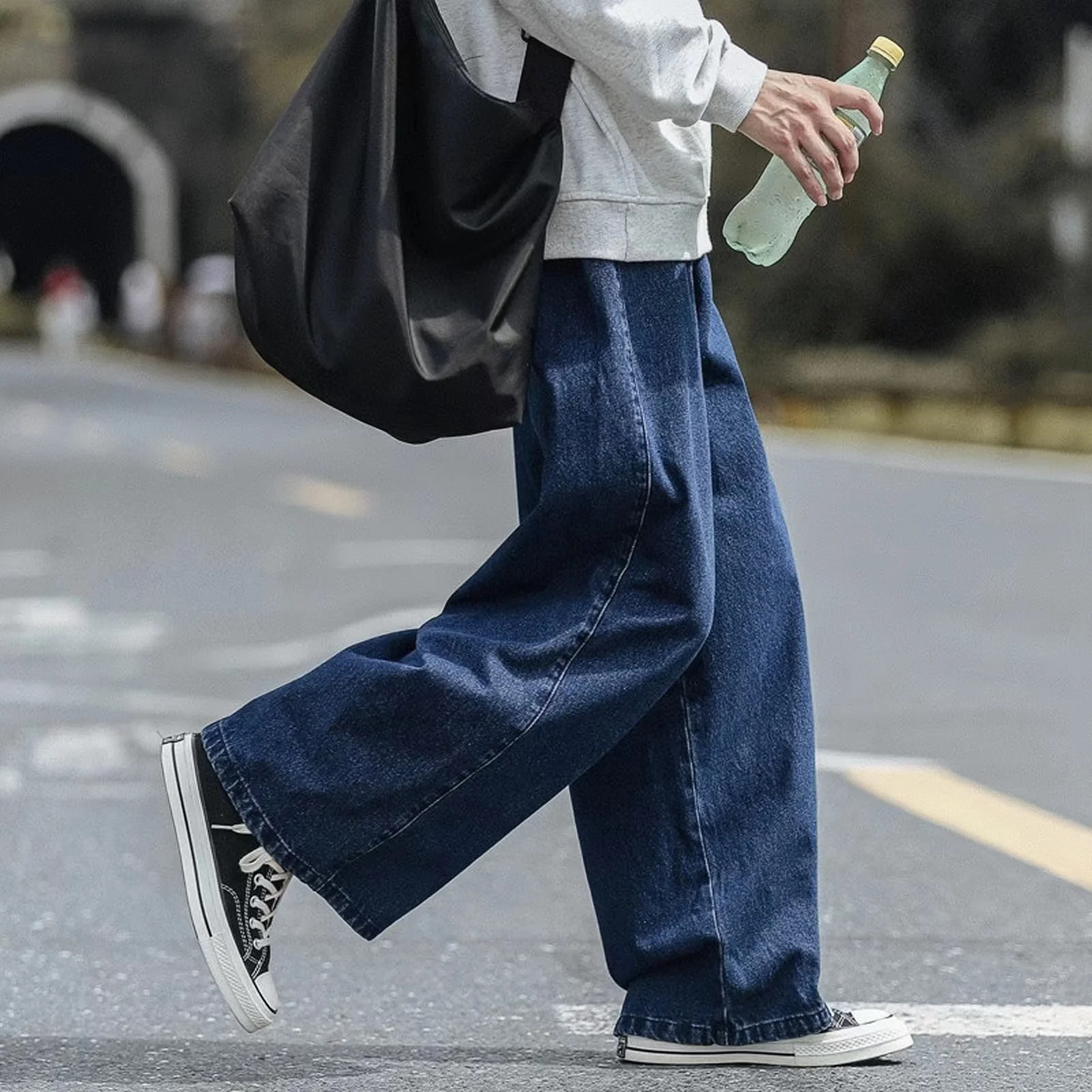 

Japanese Style Wide Leg Men's Jeans Straight Loose Large Size Trendy Brand INS Floor-Length Pants Spring Autumn Casual Long T...