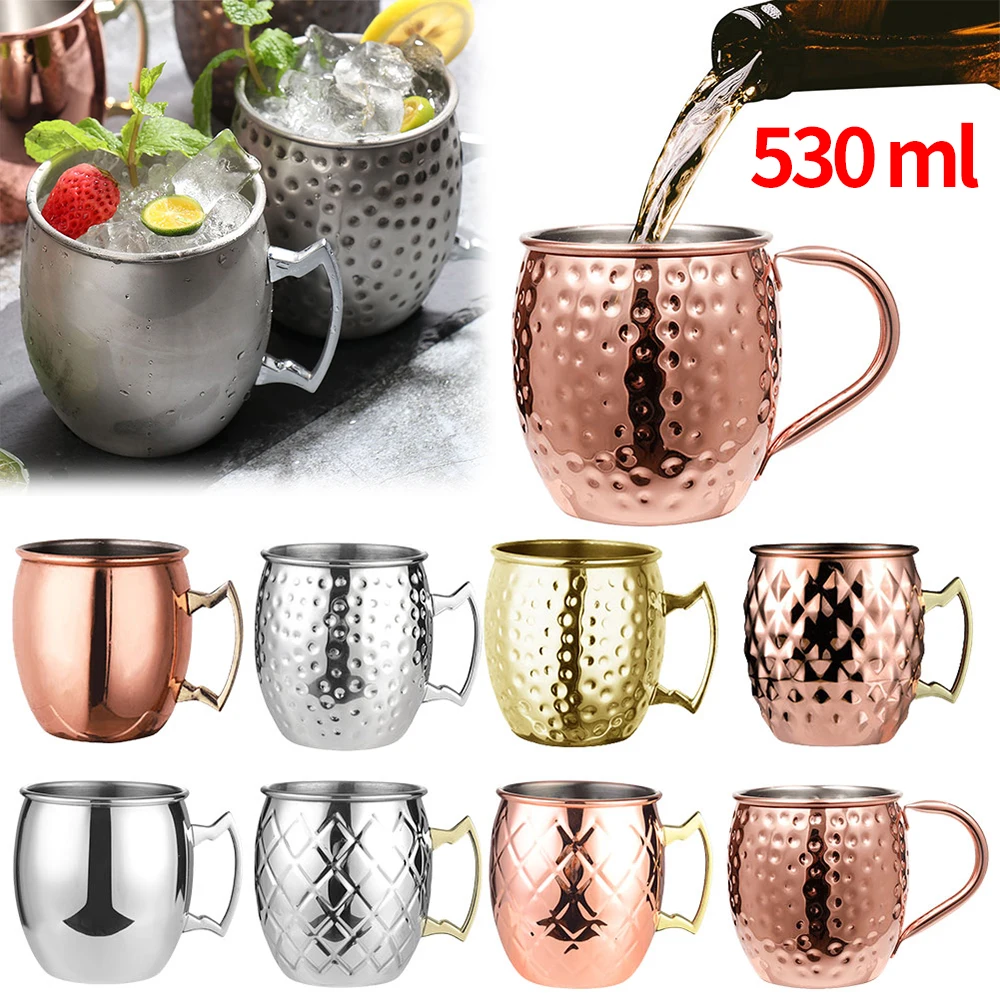 530ml Moscow Mule Mug Beer Wine Goblets Food Grade Stainless Steel Shatterproof Drinkware Copper Mugs Beer Wine Cup Bar Tools