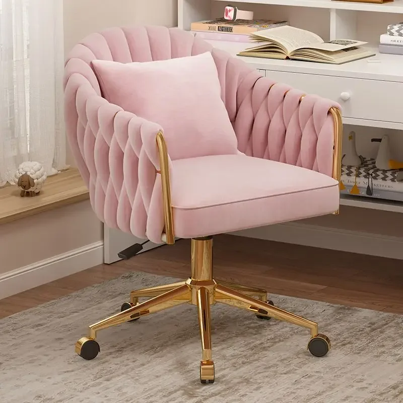 Modern Woven Dining Chair Rotating Lift Stool Simple Bedroom Makeup Vanity Swivel Chair Computer Study Chair Velvet Lounge Chair