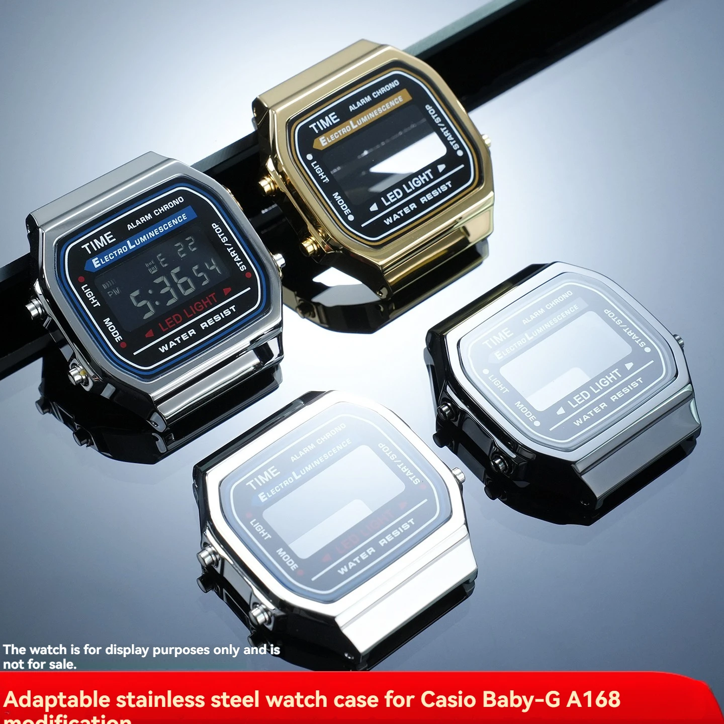 A168 Metal Watch Case with Glass Mod Kit for Casio A168W A168WGG-1B A164WA-1 Stainless Steel Case and Strap Chain Watch Shell