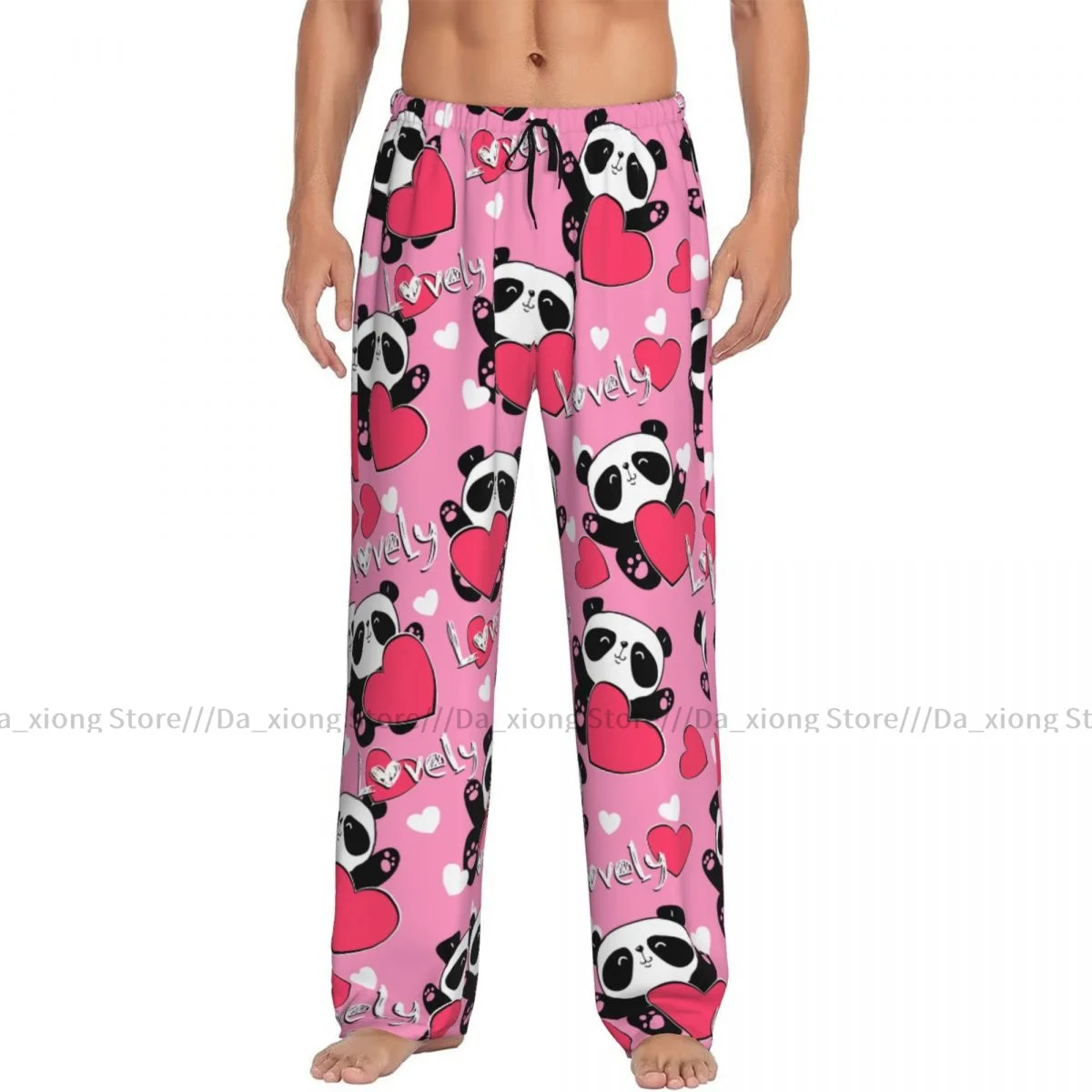 Panda Black And White Bear Valentine's Day Pattern Mens Pajamas Pyjamas Pants Lounge Pants Sleep Bottoms