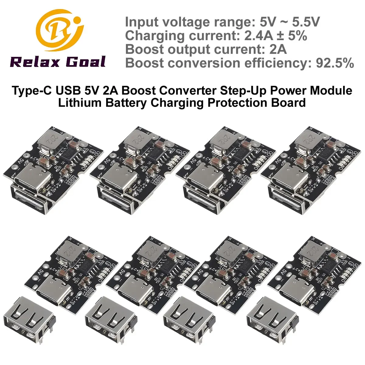 10PCS Type-C USB 5V 2A Boost Converter Step-Up Power Module Lithium Battery Charging Protection Board LED Display USB Charger