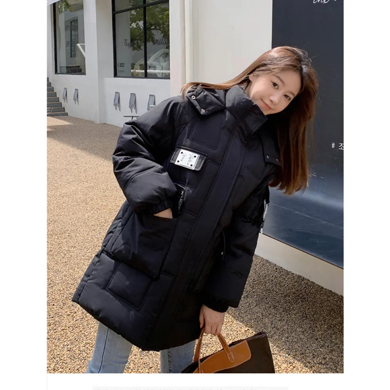 

Women's Casual Warm Down Cotton Coat Version Loose Hooded Straight Jacket Fashion Mid Length Ladies Down Jacket Winter Coat